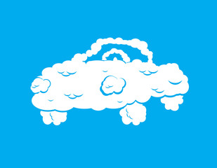 Cloud car isolated. auto from clouds. Heavenly transport. Vector illustration