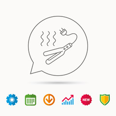 Curling iron icon. Hairstyle electric tool sign.