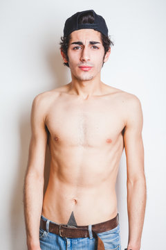 Portrait of a Shirtless Teenage Boy