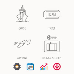 Ticket, cruise ship and airplane icons.