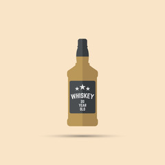 square brown bottle of whiskey vector colored flat icon on bright background