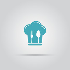 Chef hat inside which shown spoon and fork isolated vector icon