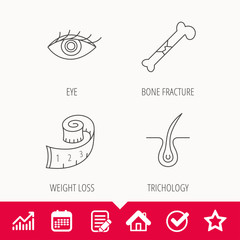 Bone fracture, weight loss and trichology icons.