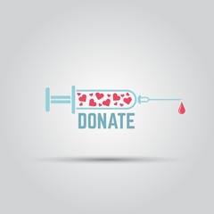 Syringe filled with hearts isolated vector icon