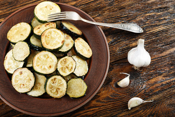 Fried slices of zucchini vegetarian meal