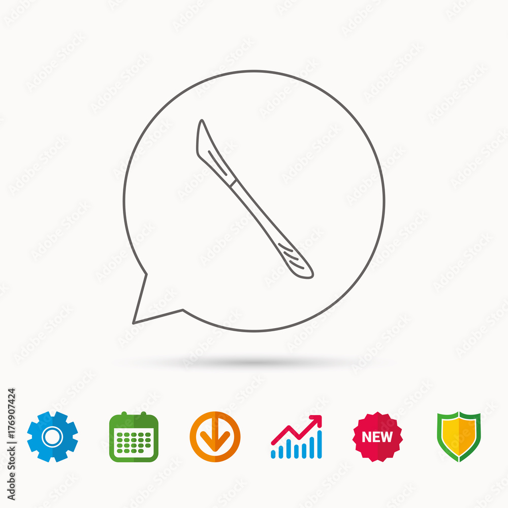 Poster scalpel icon. surgeon tool sign.