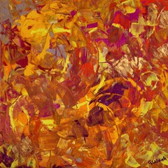 Hintergrund in Braun-Rot-Gold-Gelb-Orange, Textur, Leinwand, Gouache-Farbe, Gemälde, abstrakte...