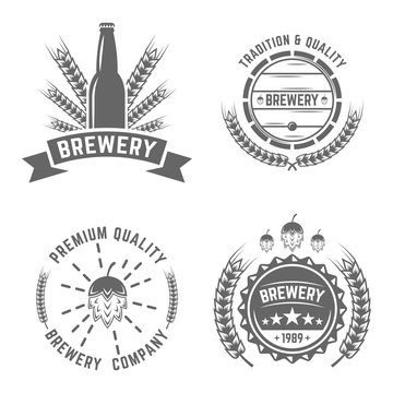 Brewery set of vector monochrome labels on white background