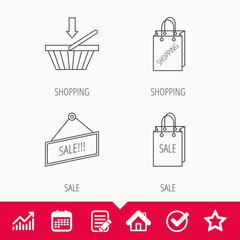 Shopping cart, sale bag icons.