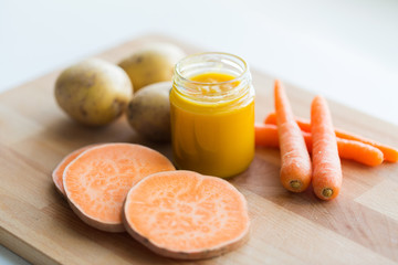 vegetable puree or baby food in glass jar