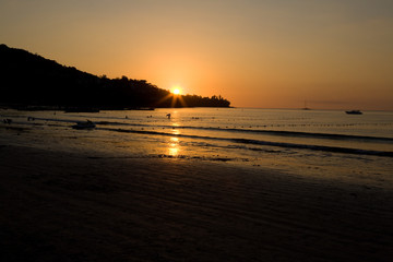 Beautiful sunset at tropical beach. Thailand