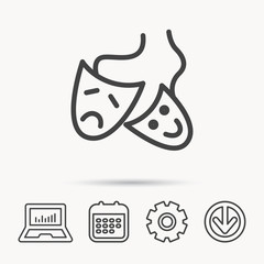 Theater masks icon. Drama and comedy sign.