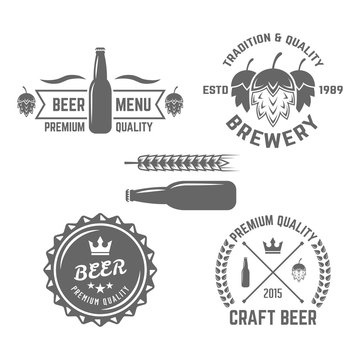 Set of beer labels vintage vector elements on white background