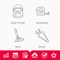 Tape measure, bucket of paint and paint brush icons.