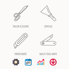 Paper knife, spatula and scissors icons.