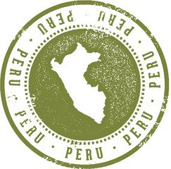 Vintage Peru South America Travel Stamp