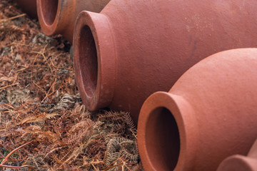 Georgian traditional jugs kvevri for wine, outdoor