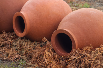 Georgian traditional jugs kvevri for wine, outdoor
