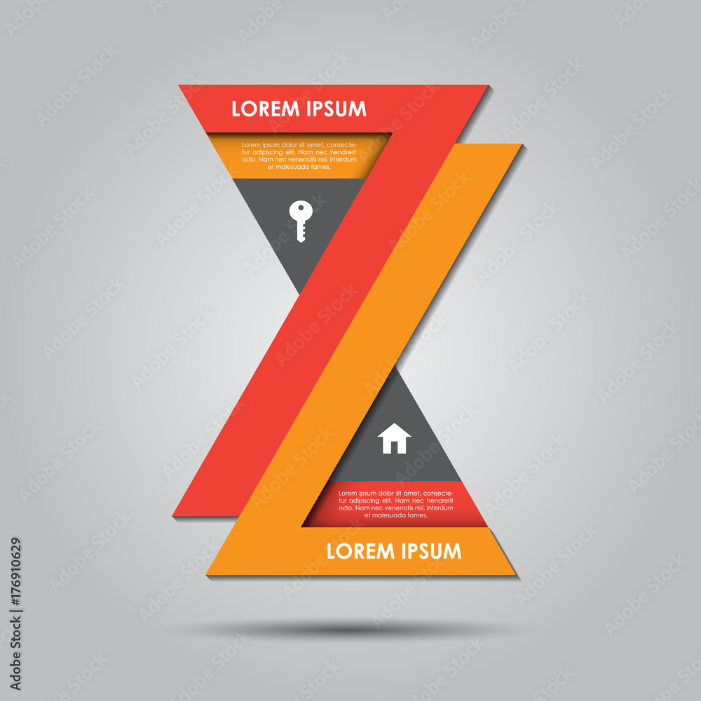 Aufkleber hourglass style infograph design with key and house icon for building and property presentations. ve