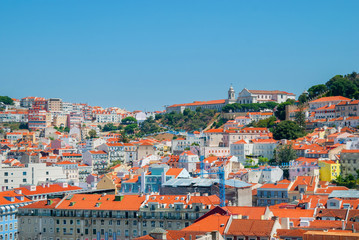 Panoramic view of Lisbon city, Portugal orange bright roofs in a suuny day