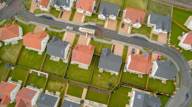 Aerial view of a newly constructed housing development