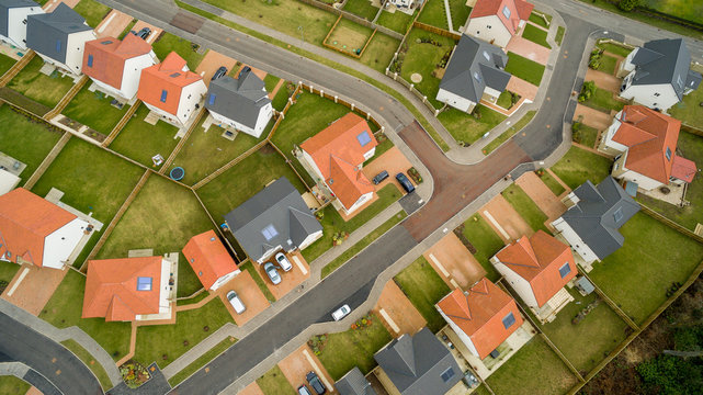 Aerial view of a newly constructed housing development