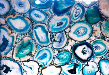 Slots of the colorful blue polished agate. Natural abstract background - obrazy, fototapety, plakaty