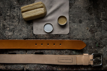 Leather belt with accessories