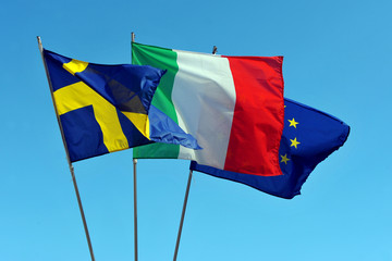 Waving flag. European Flags. Sweden. Italy. Europe. 