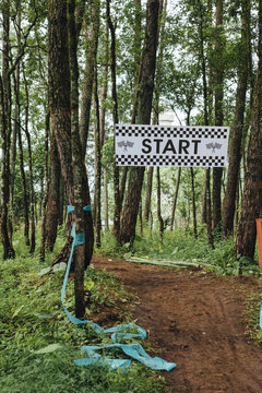 Start sign on a downhill mountain bike track.
