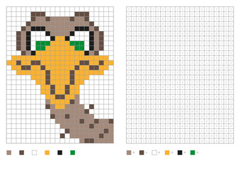Kids coloring page, pixel coloring with fun bird. Vector illustration