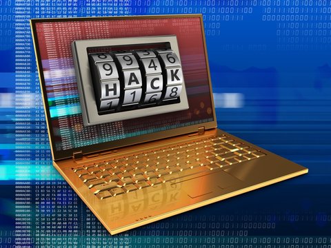 3d golden computer and hack lock