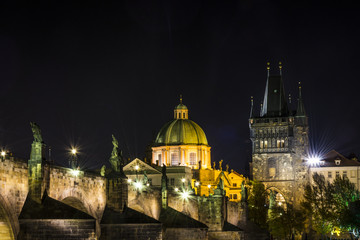 Fototapeta na wymiar St. Vitus Cathedral in the capital city of Czech republic, Prague. Night view on czech landmark.