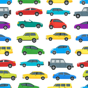 Cartoon Cars Background Pattern on a White. Vector