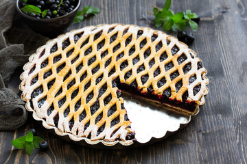 Freshly baked homemade blueberry pie.