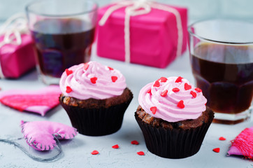 Chocolate chips chocolate cupcakes for Valentine's day