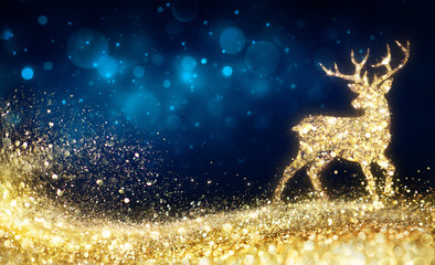 Christmas  - Golden Reindeer In Abstract Night   © Romolo Tavani