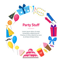 Cartoon Party Holiday Banner Card Circle. Vector