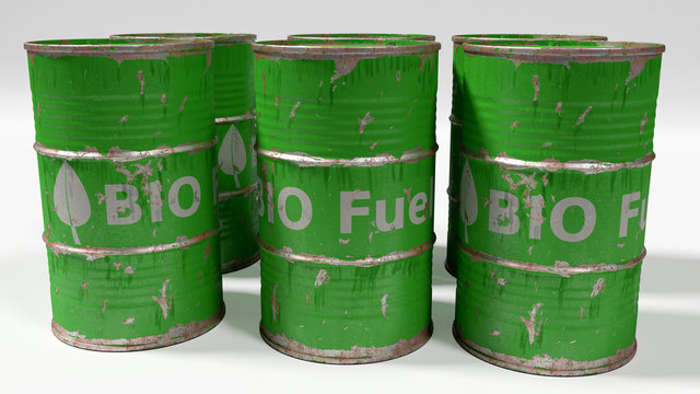 green bio diesel barrels isolated on white