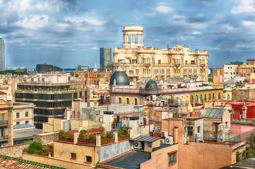 Panoramic view from the top of Barcelona Cathedral, Catalonia, Spain