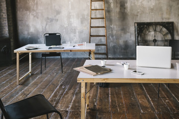 Desks in a contemporary loft office