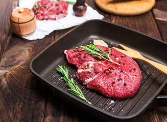 raw beef steak in spices