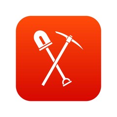 Shovel and pickaxe icon digital red