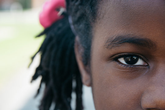 Closeup of an African American girl's eye