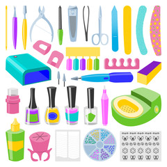 Manicure and pedicure foot hand health beauty fashion care fingers instruments vector personal cosmetics equipment