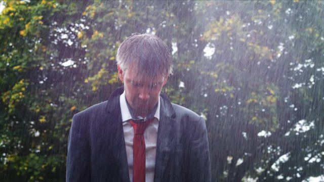 Businessman in the rain