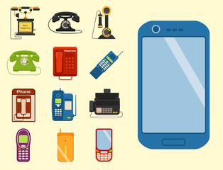 Vector vintage phones retro lod telephone call number connection device technology telephonic illustration