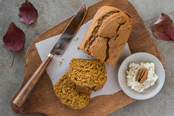 Pumpkin Bread with Honey Walnut Butter