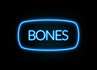 Bones  - colorful Neon Sign on brickwall