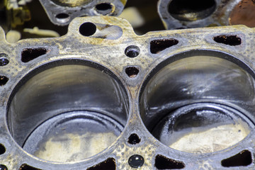 The cylinder block of the four-cylinder engine. Disassembled mot